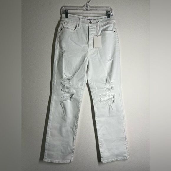 Cello NWT High Waist Ripped Wide White Jeans Size 7 - Picture 1 of 9
